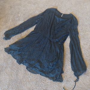 Free People Womens Green Surplice Mini Dress